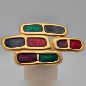 Multicolor Enamel Gold Tone Retro Vintage 80s Statement Abstract Brooch